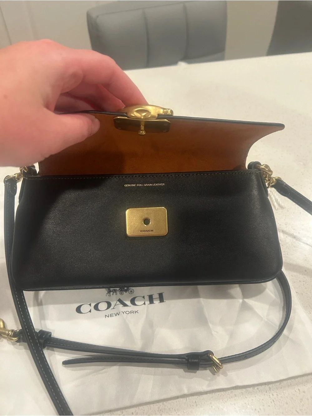 Coach Black Leather Crossbody with Gold 'C' Accent